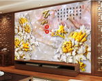 木雕牡丹花家 富贵电视背景墙