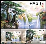 松鹤延年背景墙壁画中国山水画