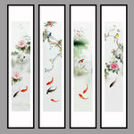 中国风手绘花鸟四条屏