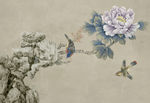 新中式山石牡丹图背景墙