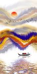 中式抽象线条山水背景装饰画