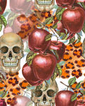 手绘苹果骷髅头豹纹印花图案