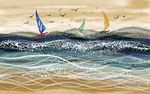 现代手绘大海帆船风景油画背景墙