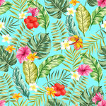 手绘热带植物花卉服装印花图案