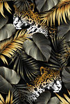 手绘热带植物猎豹服装印花图案