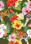 手绘热带植物老虎服装印花图案