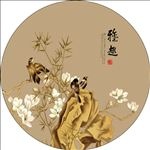 新中式手绘花鸟圆框装饰画