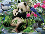 抽象中式熊猫花鸟背景墙