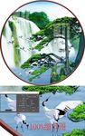 新中式迎客松山水风景圆形装饰