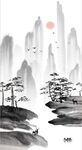 新中式水墨山水风景国画背景墙
