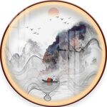 中式山水圆形装饰画图片