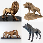 现代狮子和狼雕塑装饰摆件