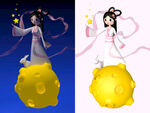 中秋节原创嫦娥玉兔月球3D卡通