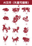 十二生肖剪貼貼紙