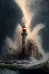 海浪冲击的灯塔