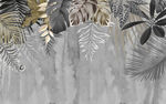 简易灰色植物热带植物背景墙