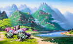 中式山水风景油画