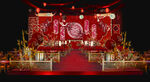红色喜庆传统中式婚礼手绘效果图