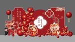 红色新中式卡通龙宝宝满月周岁宴