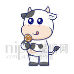 可爱卡通吃棒棒糖的奶牛