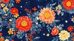 深藍(lán)底繁花綻放花卉圖案