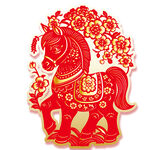 紅色剪紙風吉祥駿馬圖案