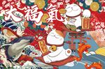 高清招財貓主題日式插畫圖案