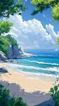 夏日海濱風光夢幻插畫