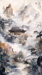 水墨山水間的古韻樓閣