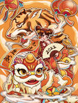 國潮風舞獅賀歲插畫