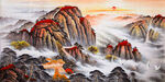 泰山日出國畫
