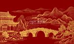 古風(fēng)建筑橋梁山水背景