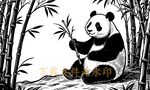 熊貓竹子元素線描剪影