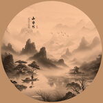 圓形山水風景畫