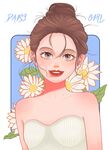 清新花朵少女美妝插畫
