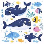 海洋動物卡通插畫集合