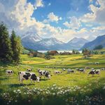 田園牧歌 奶牛與山間美景