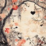 古風花卉與愛心裝飾圖案