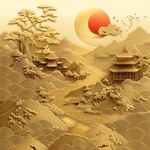 中式山水金韻古建筑圖景