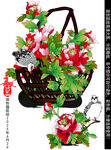 中式花籃花卉喜慶圖案