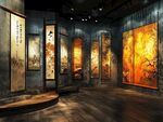 中式藝術畫作展廳展示