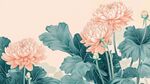 淡雅粉菊綠葉中式插畫