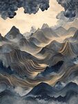 水墨山川云霧寫意畫卷
