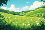 春日綠野繁花田園風光圖