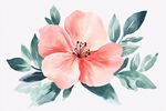 粉色水彩花卉與綠葉圖案