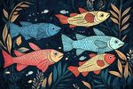 夢幻海洋魚群插畫