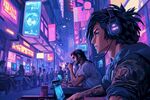賽博朋克風都市夜中網(wǎng)民