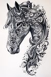 華麗花紋馬頭藝術插畫