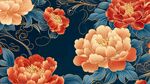深藍(lán)底牡丹花卉中式圖案