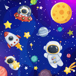 卡通星空宇航員背景墻